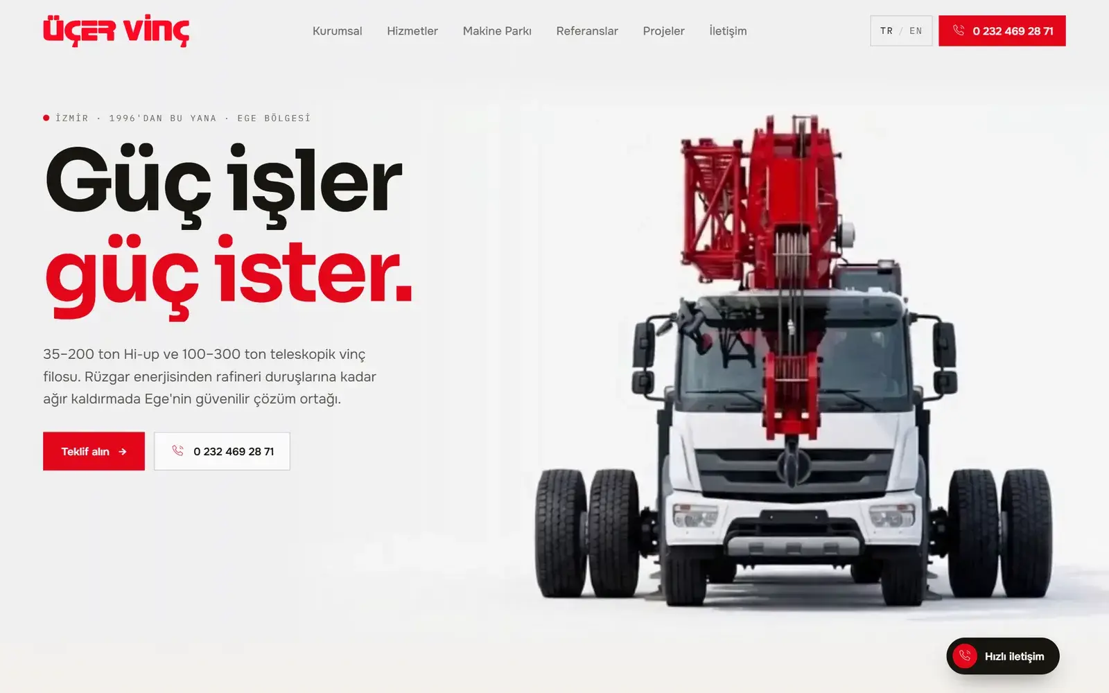 Üçer Vinç yeni web sitesi ana sayfa