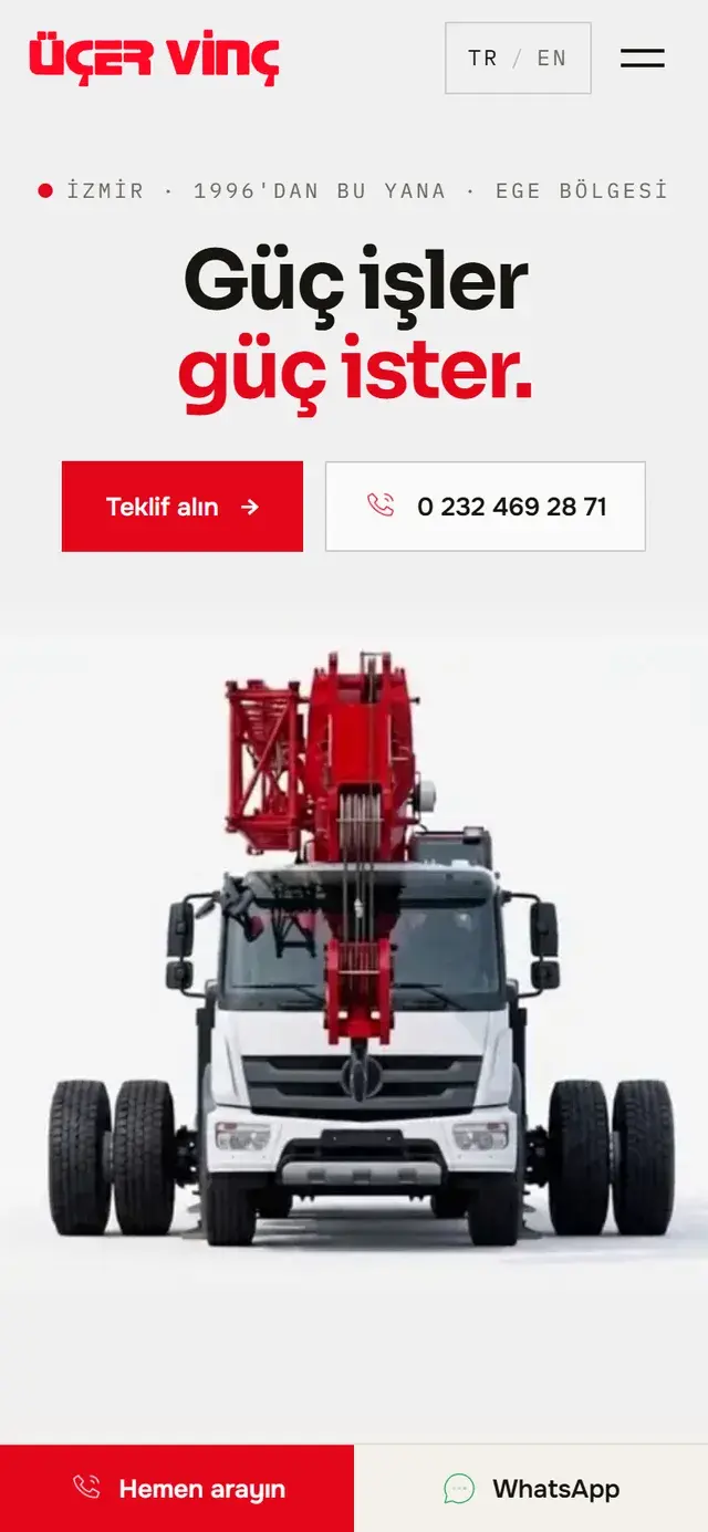 Üçer Vinç yeni web sitesi mobil
